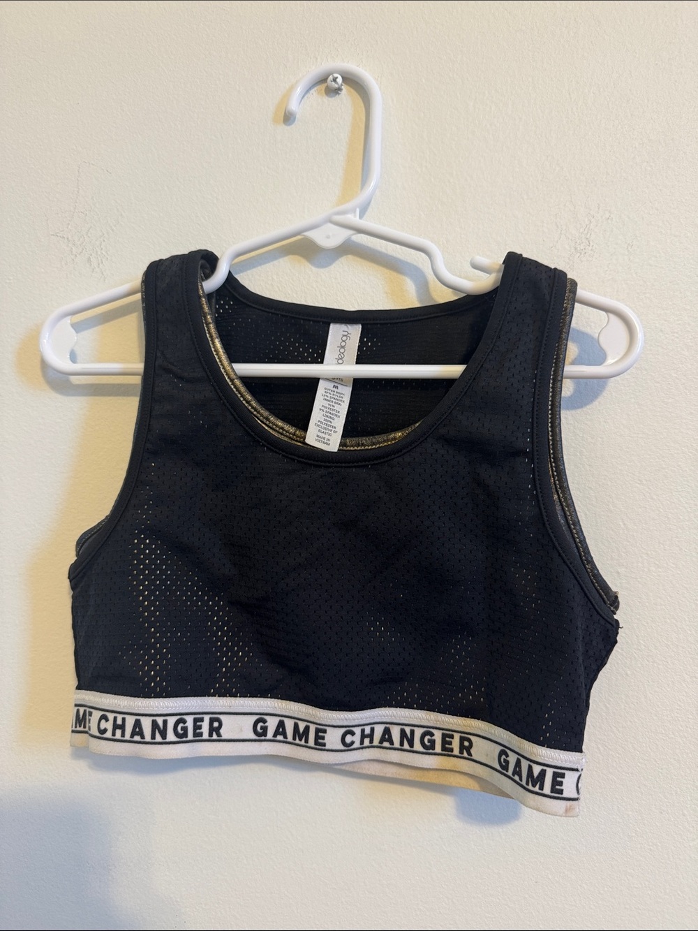 Ideology Black Sports Crop Top with White Game Changer Band